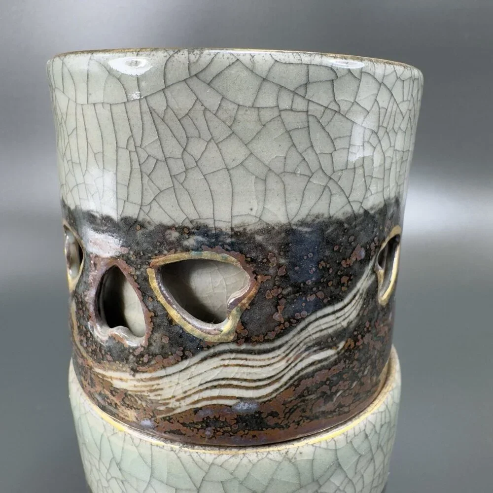 Otagiri SomaWare Gold Horse Cup Tumbler Porcelain Obori Crackled Glaze Set2 Cups